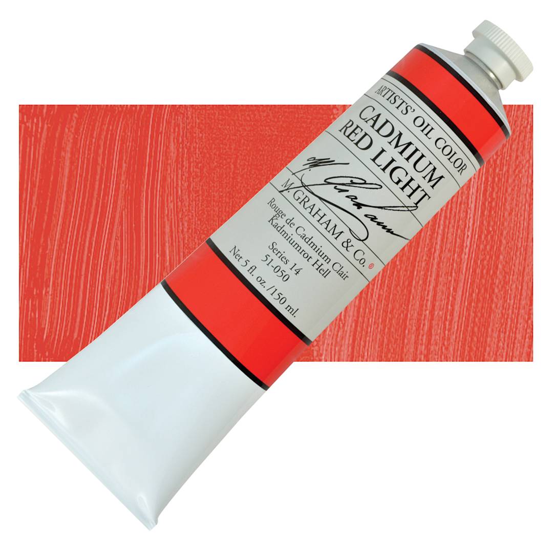 Open in modal - M. Graham Artists' Oil Color - Cadmium Red Light, 150 ml tube and swatch