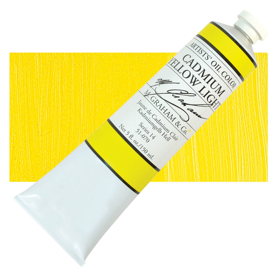 Open in modal - M. Graham Artists' Oil Color - Cadmium Yellow Light, 150 ml tube and swatch