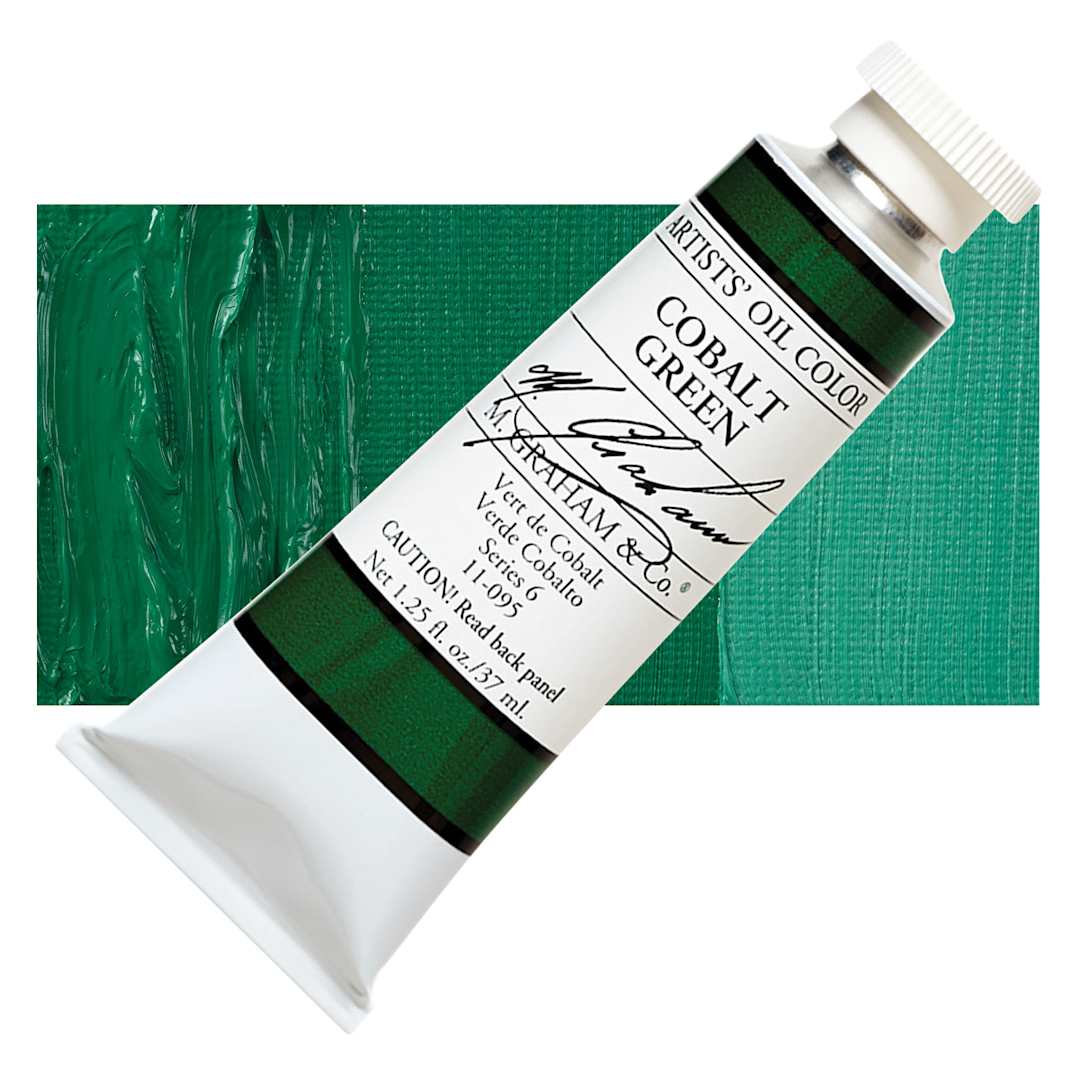 Open in modal - M. Graham Artists' Oil Color - Cobalt Green, 37 ml tube and swatch