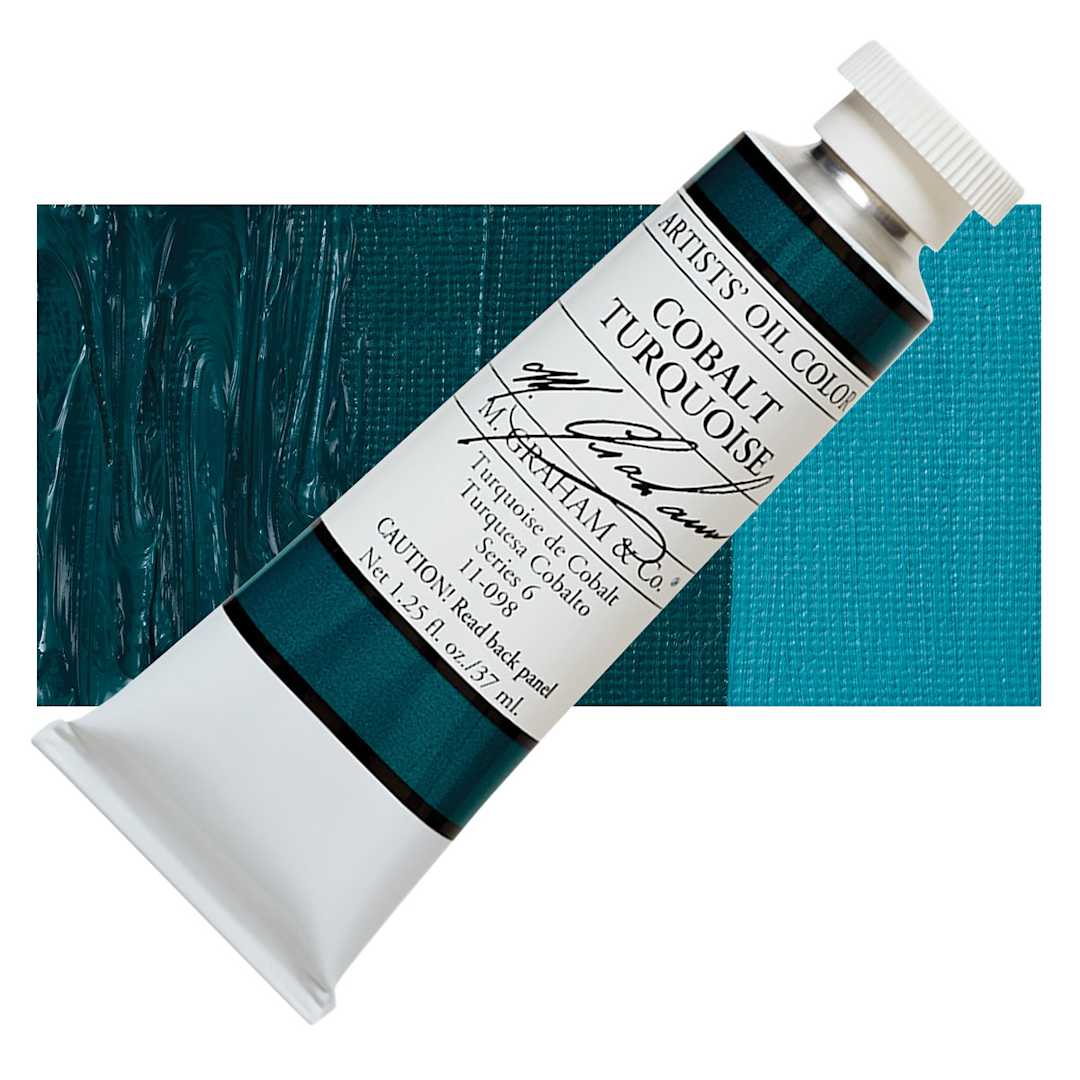 Open in modal - M. Graham Artists' Oil Color - Cobalt Turquoise, 37 ml tube and swatch