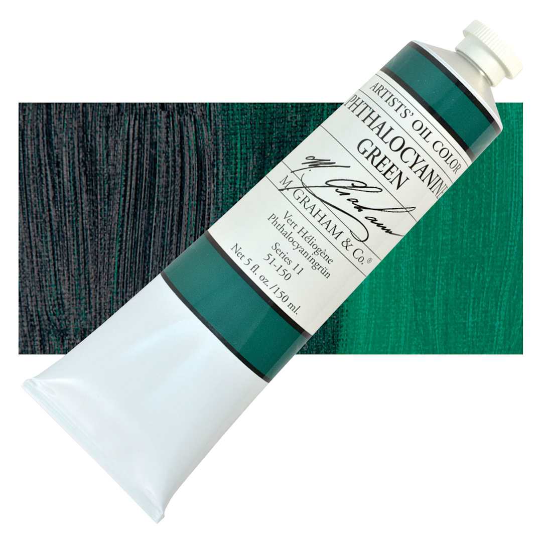 Open in modal - M. Graham Artists' Oil Color - Phthalocyanine Green, 150 ml tube and swatch