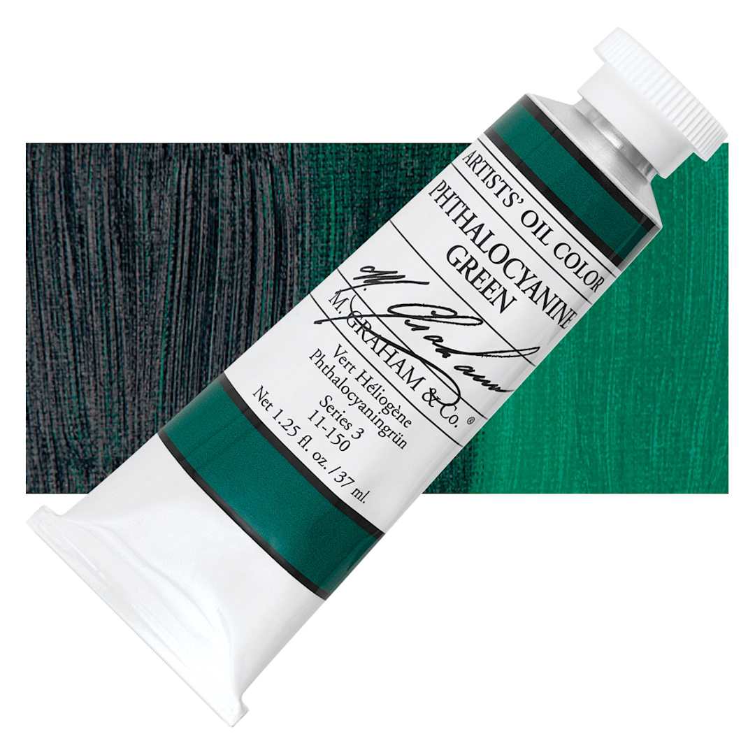 Open in modal - M. Graham Artists' Oil Color - Phthalocyanine Green, 37 ml tube and swatch