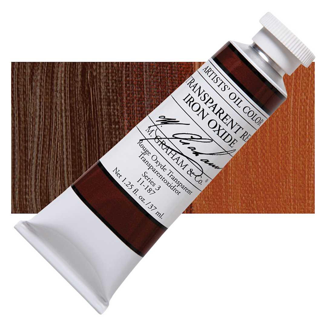 Open in modal - M. Graham Artists' Oil Color - Transparent Red Oxide, 37 ml tube and swatch