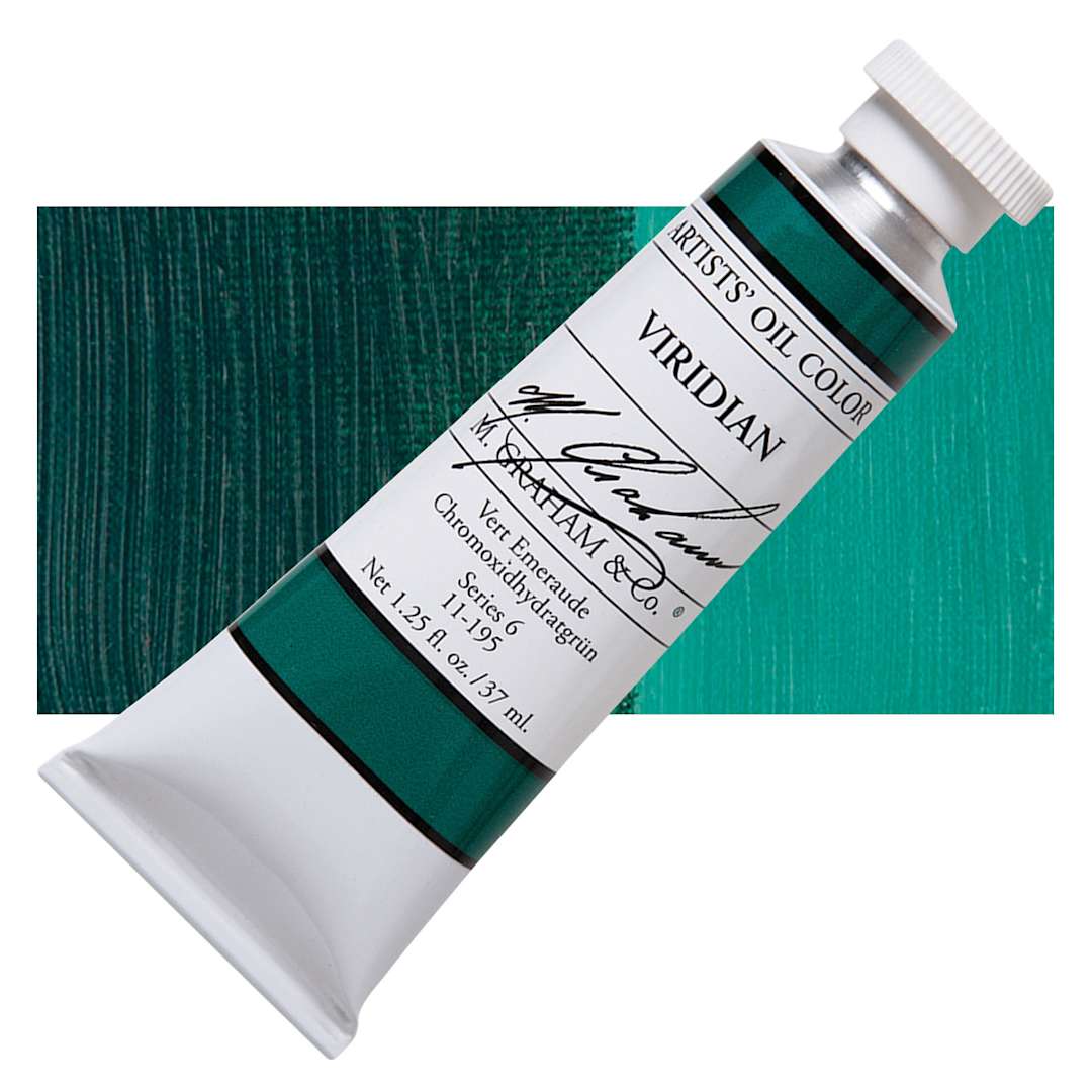 Open in modal - M. Graham Artists' Oil Color - Viridian, 37 ml tube and swatch