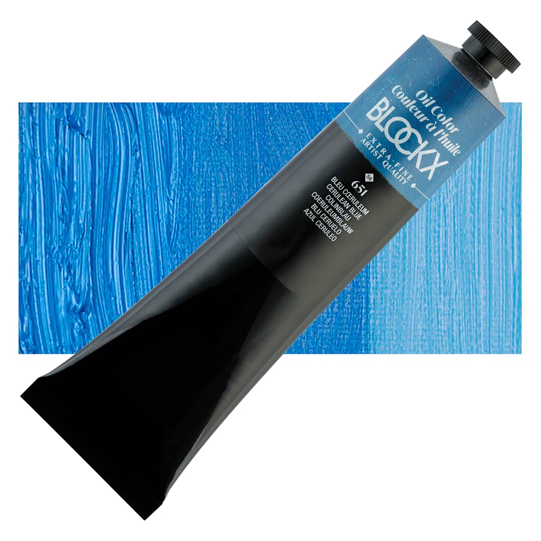 Open in modal - Blockx Artist Oil Color - Cerulean Blue, 200 ml Tube and swatch