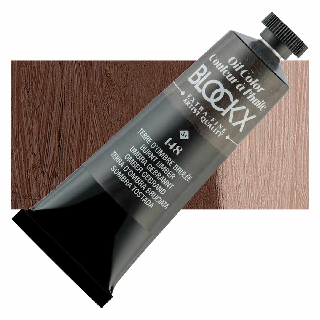 Open in modal - Blockx Artist Oil Color - Burnt Umber, 35 ml Tube and swatch