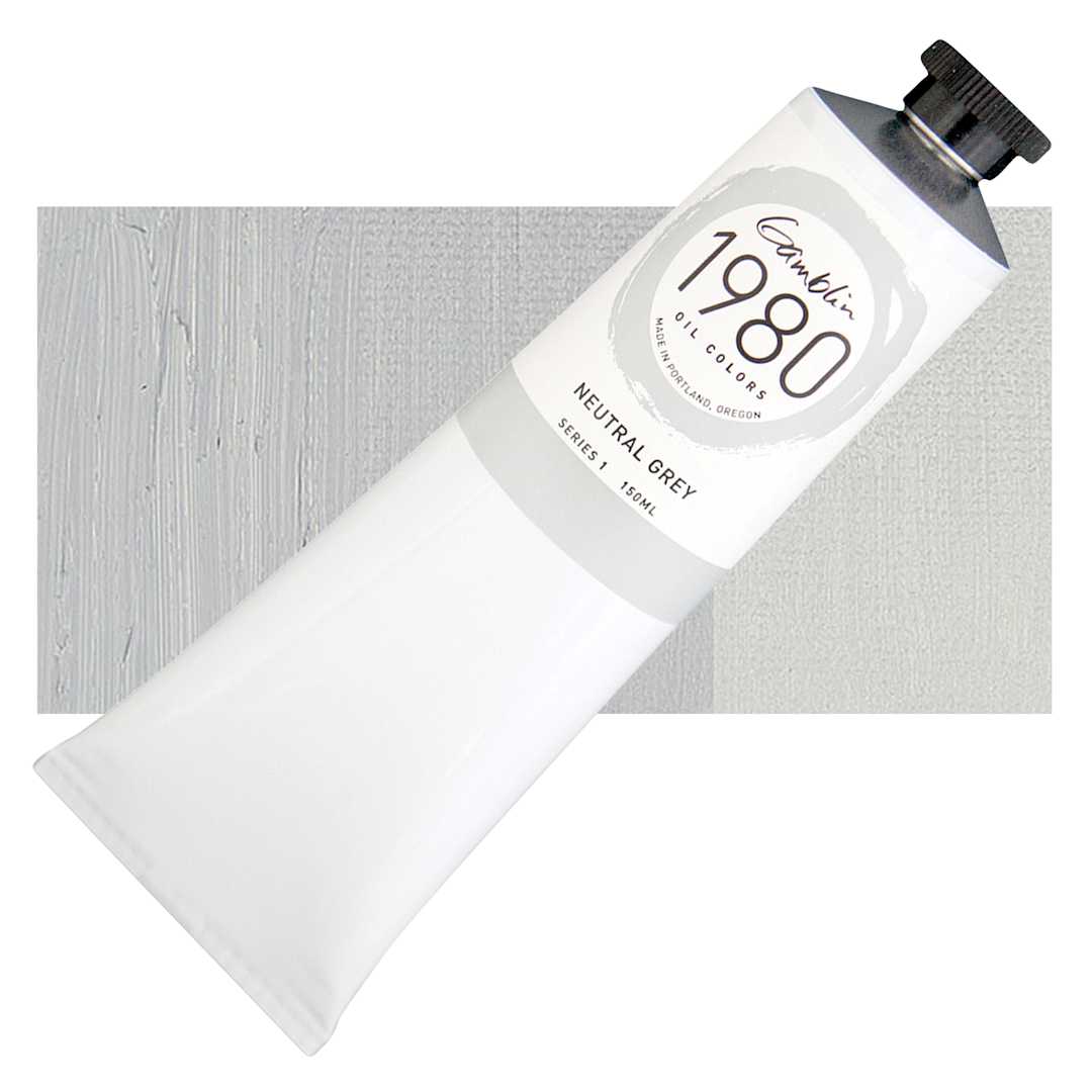 Open in modal - Gamblin 1980 Oil Paint - Neutral Gray, 150 ml tube and swatch