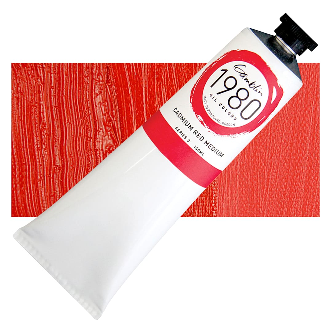 Open in modal - Gamblin 1980 Oil Paint - Cadmium Red Medium, 150 ml tube and swatch
