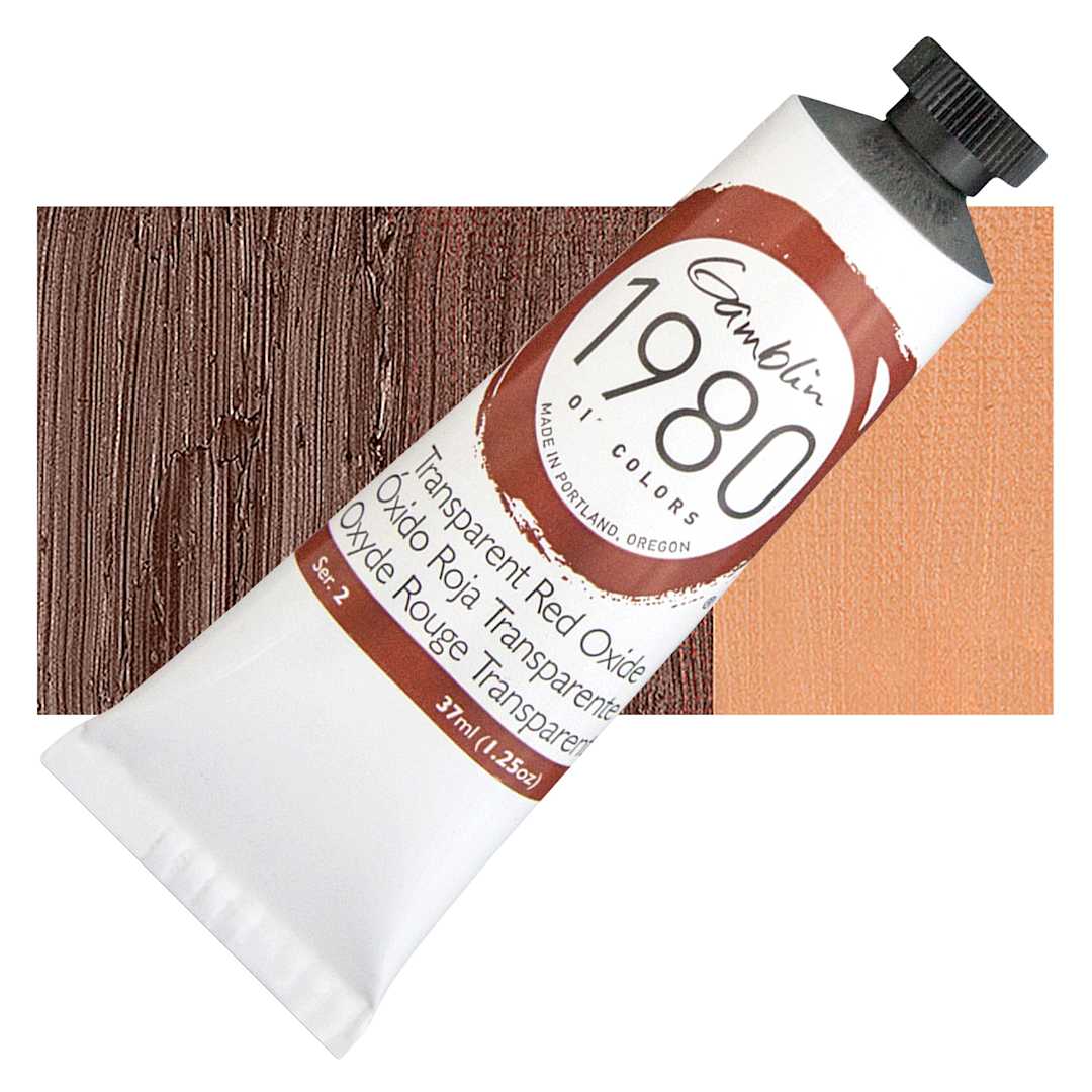 Open in modal - Gamblin 1980 Oil Paint - Transparent Red Oxide 37 ml tube and swatch