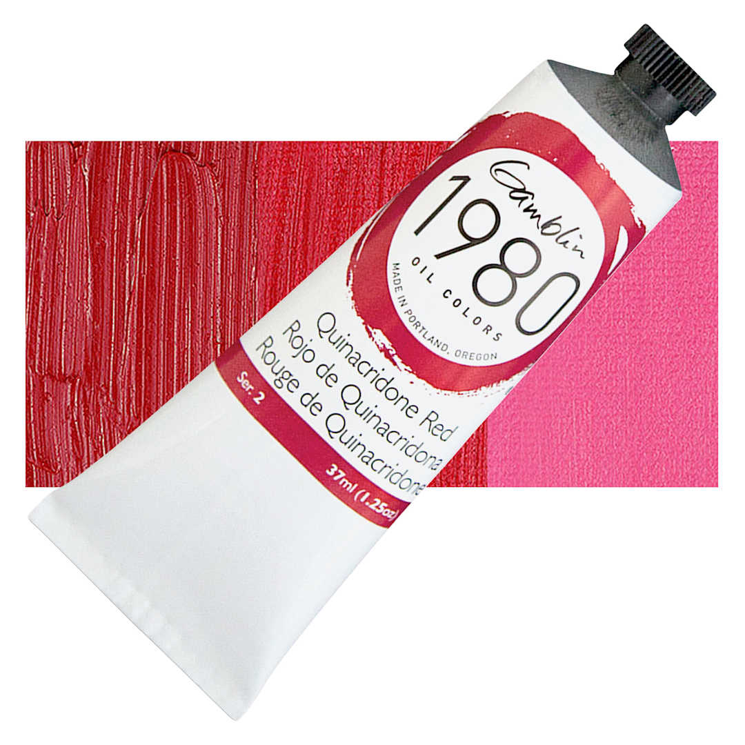 Open in modal - Gamblin 1980 Oil Paint - Quinacridone Red, 37 ml tube and swatch