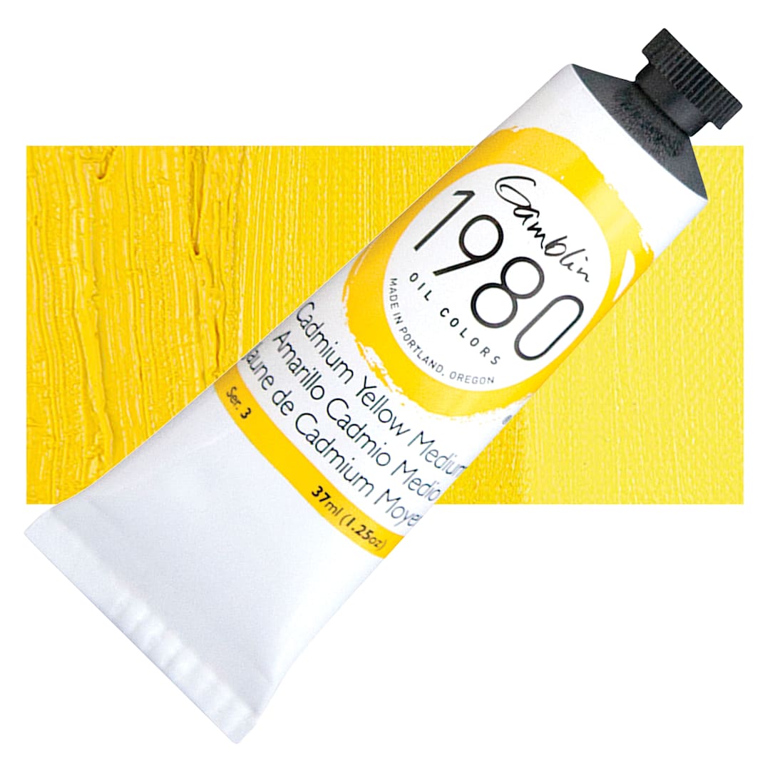 Open in modal - Gamblin 1980 Oil Paint - Cadmium Yellow Medium, 37 ml tube and swatch