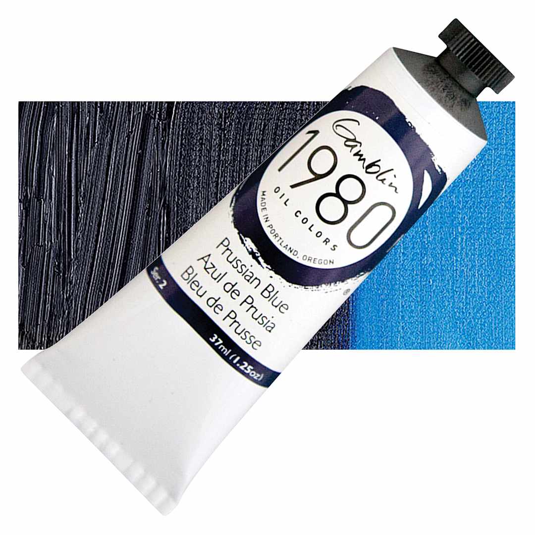 Open in modal - Gamblin 1980 Oil Paint - Prussian Blue, 37 ml tube and swatch