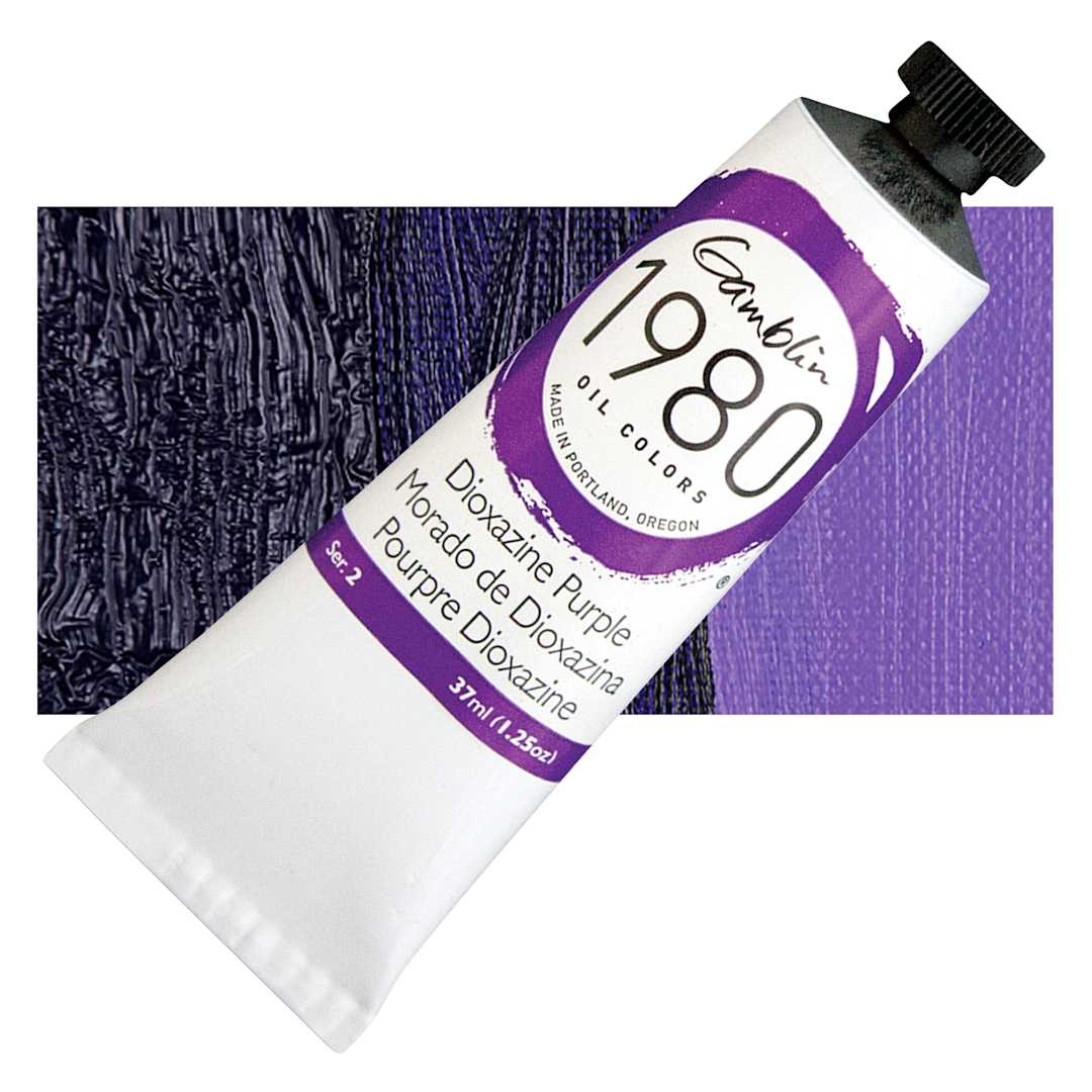 Open in modal - Gamblin 1980 Oil Paint - Dioxazine Purple, 37 ml tube and swatch