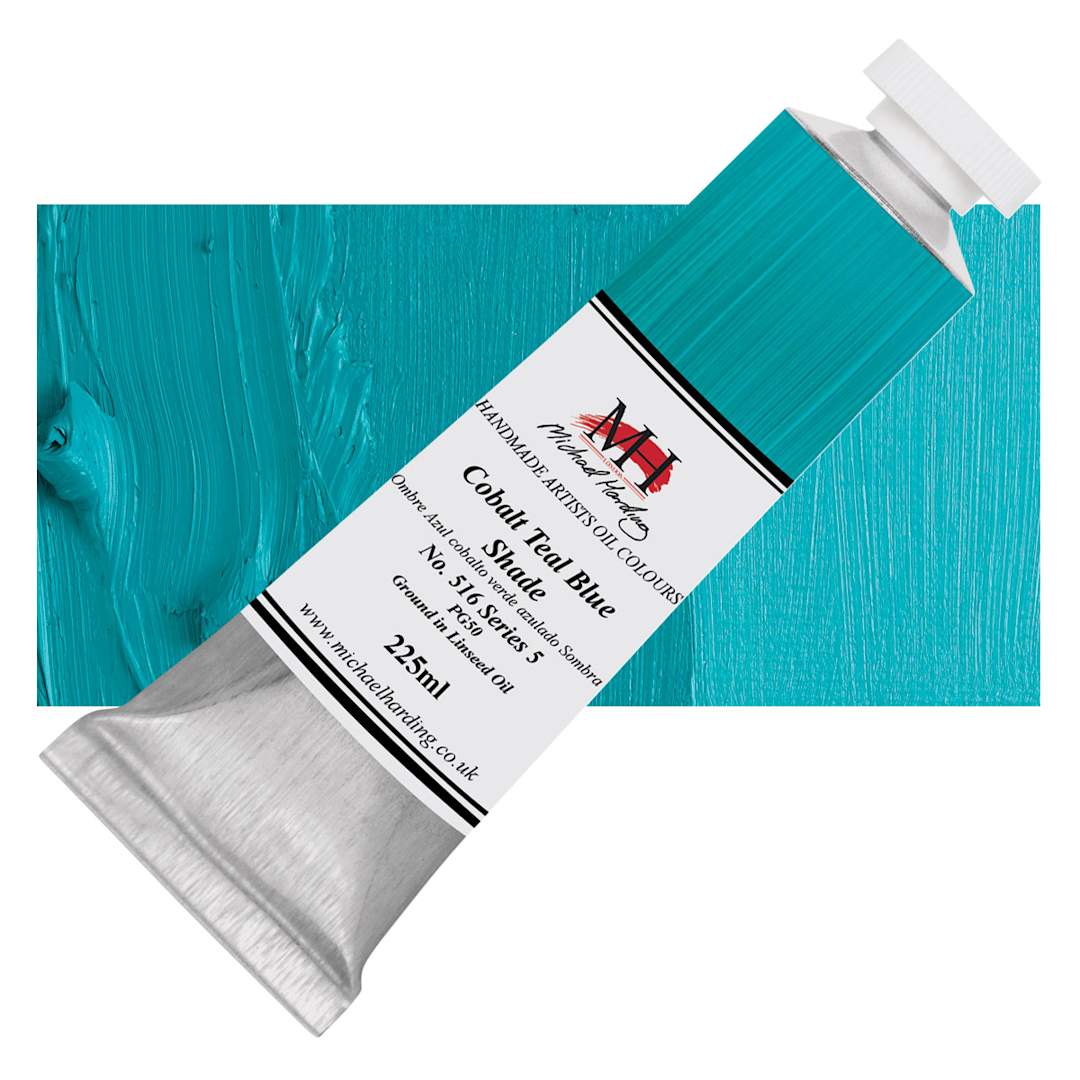 Open in modal - Michael Harding Artists Oil Paint - Cobalt Teal Blue Shade, 225 ml, Tube and swatch