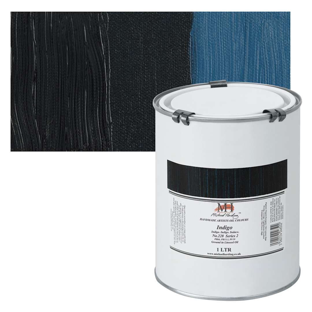 Open in modal - Michael Harding Artists Oil Paint - Indigo, 1 Liter and swatch