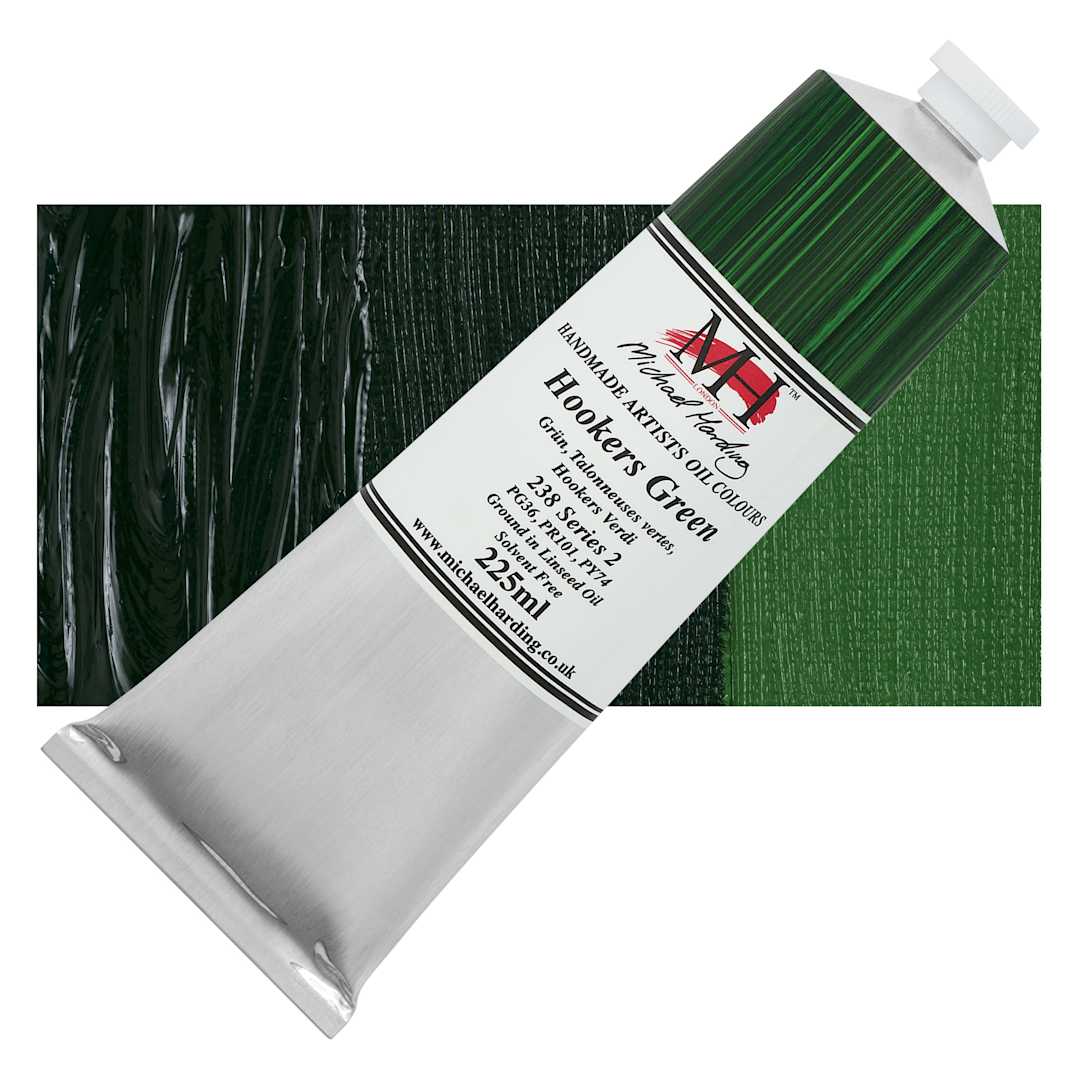 Open in modal - Michael Harding Artists Oil Color - Hookers Green, 225 ml tube and swatch