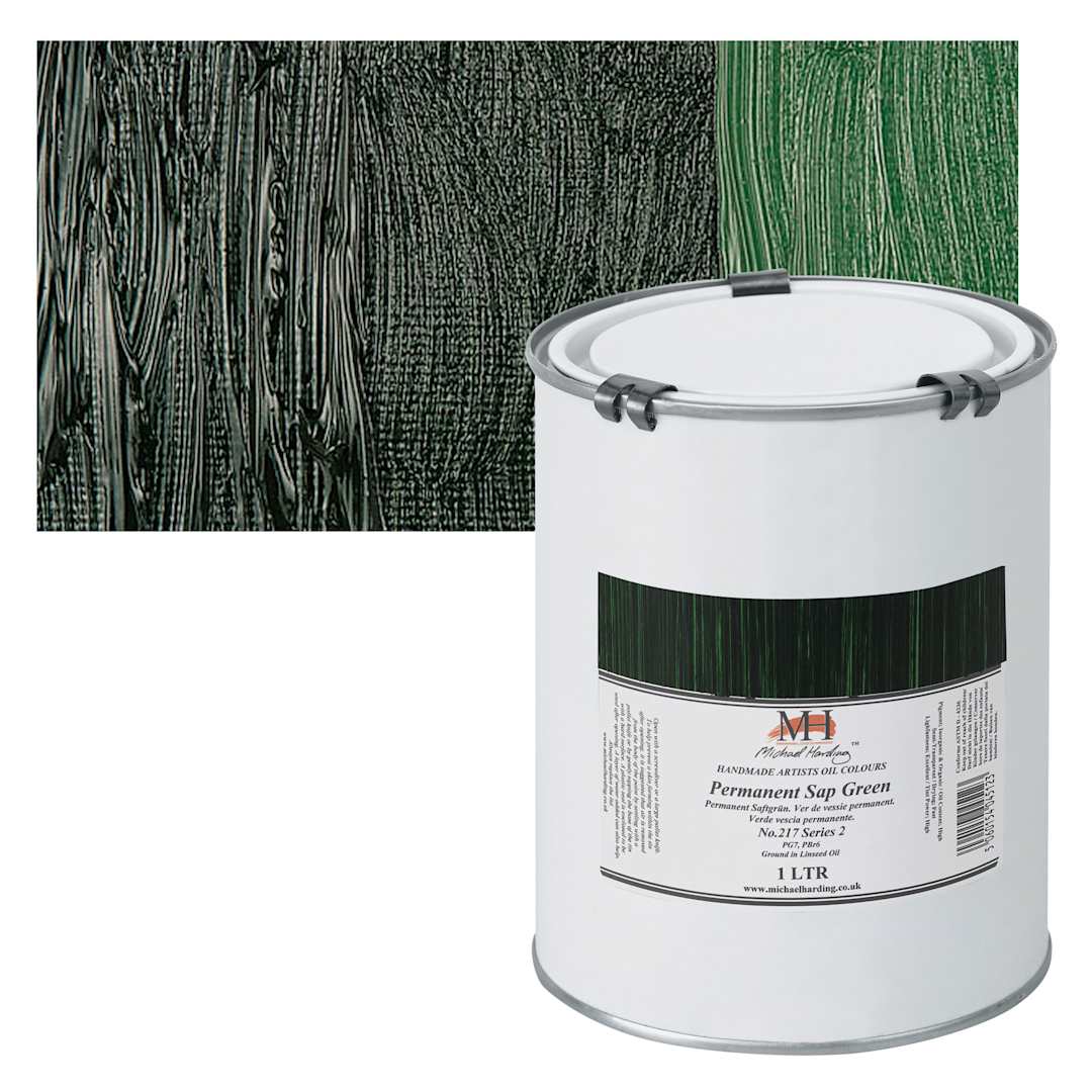 Open in modal - Michael Harding Artists Oil Paint - Permanent Sap Green, 1 Liter and swatch