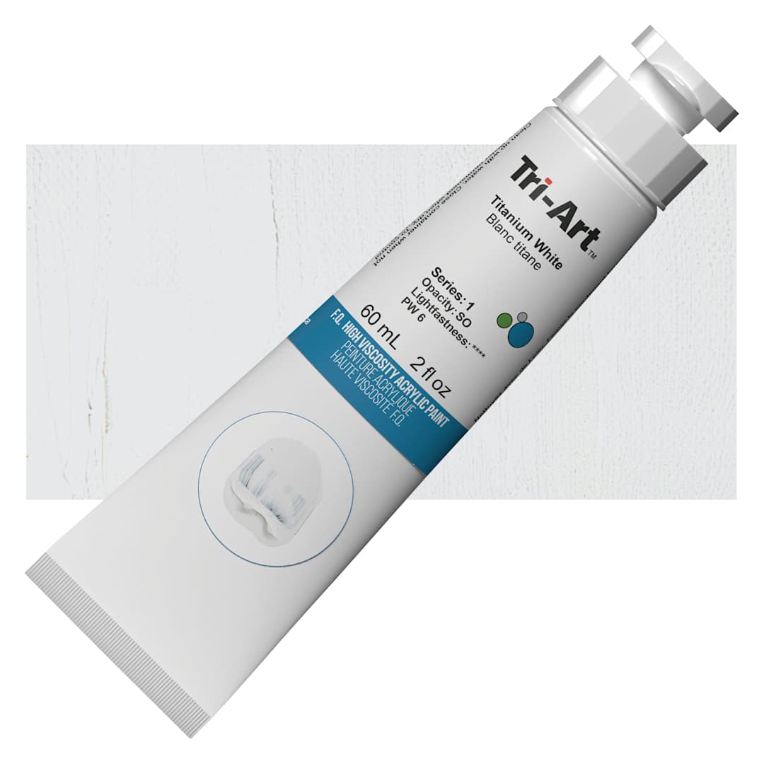 Open in modal - Tri-Art High Viscosity Artist Acrylic - Titanium White, 60 ml tube and swatch