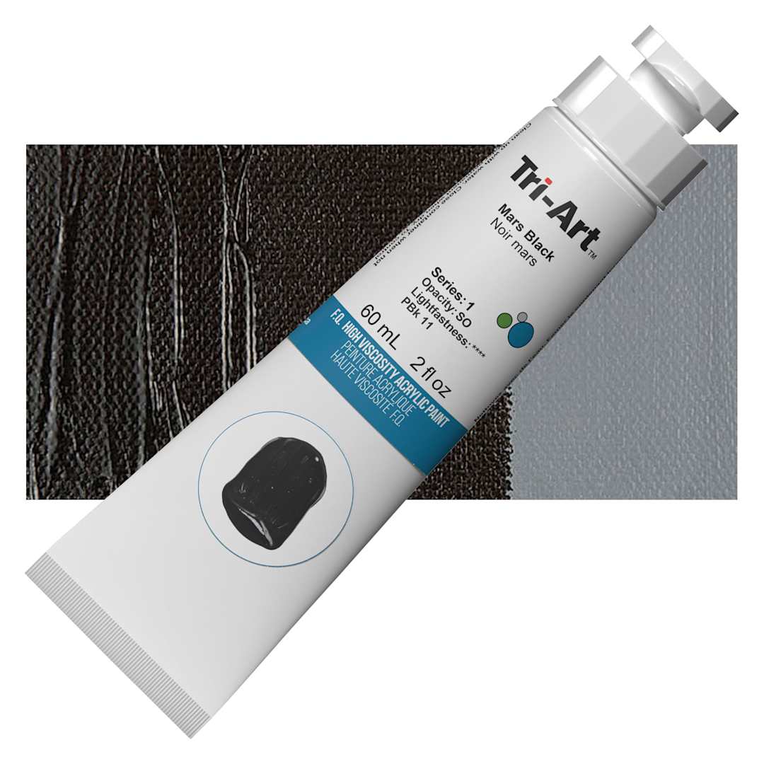 Open in modal - Tri-Art High Viscosity Artist Acrylic - Mars Black, 60 ml tube and swatch