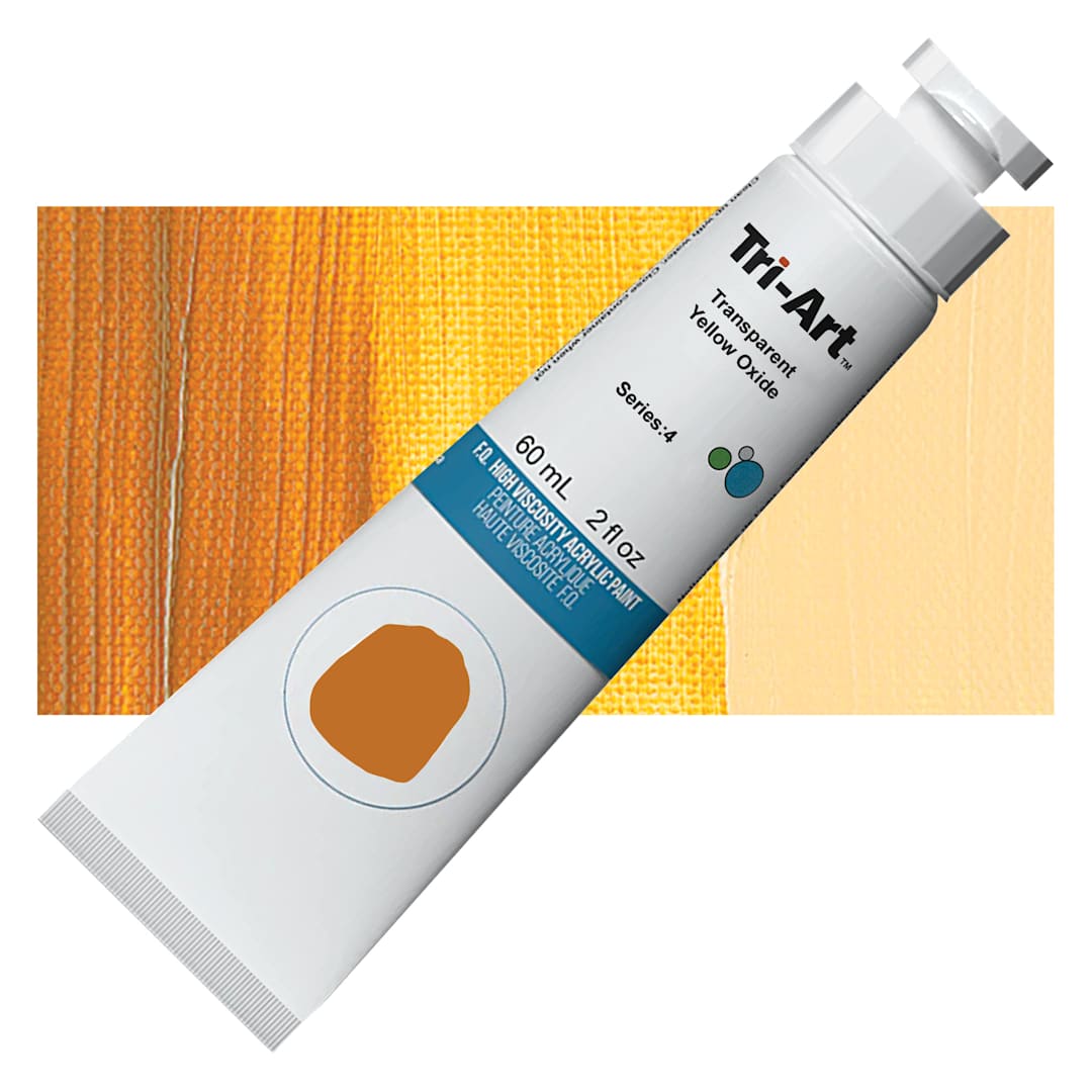 Open in modal - Tri-Art High Viscosity Artist Acrylic - Transparent Yellow Oxide, 60 ml tube and swatch