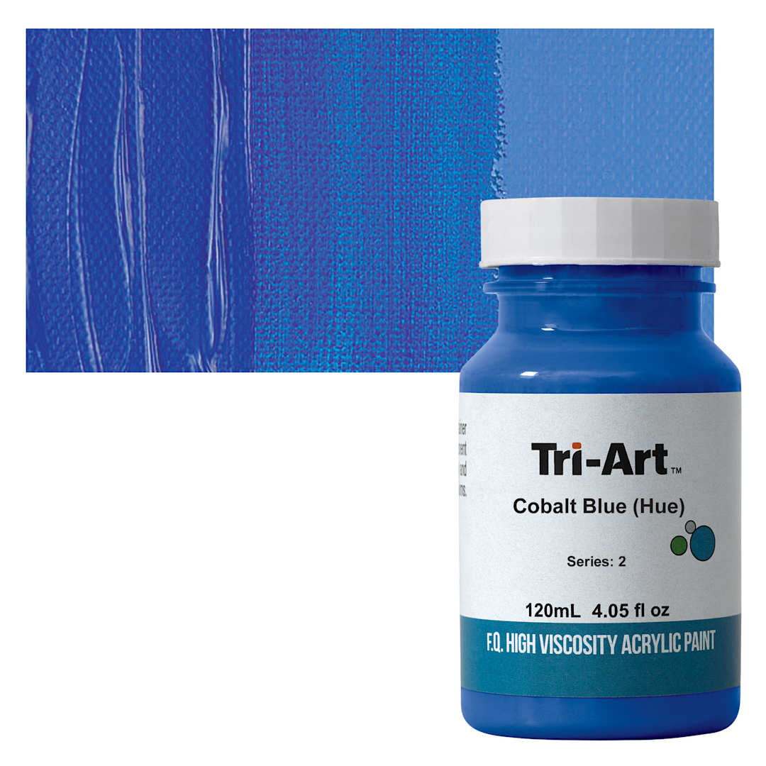 Open in modal - Tri-Art High Viscosity Artist Acrylic - Cobalt Blue Hue, 120 ml jar and swatch