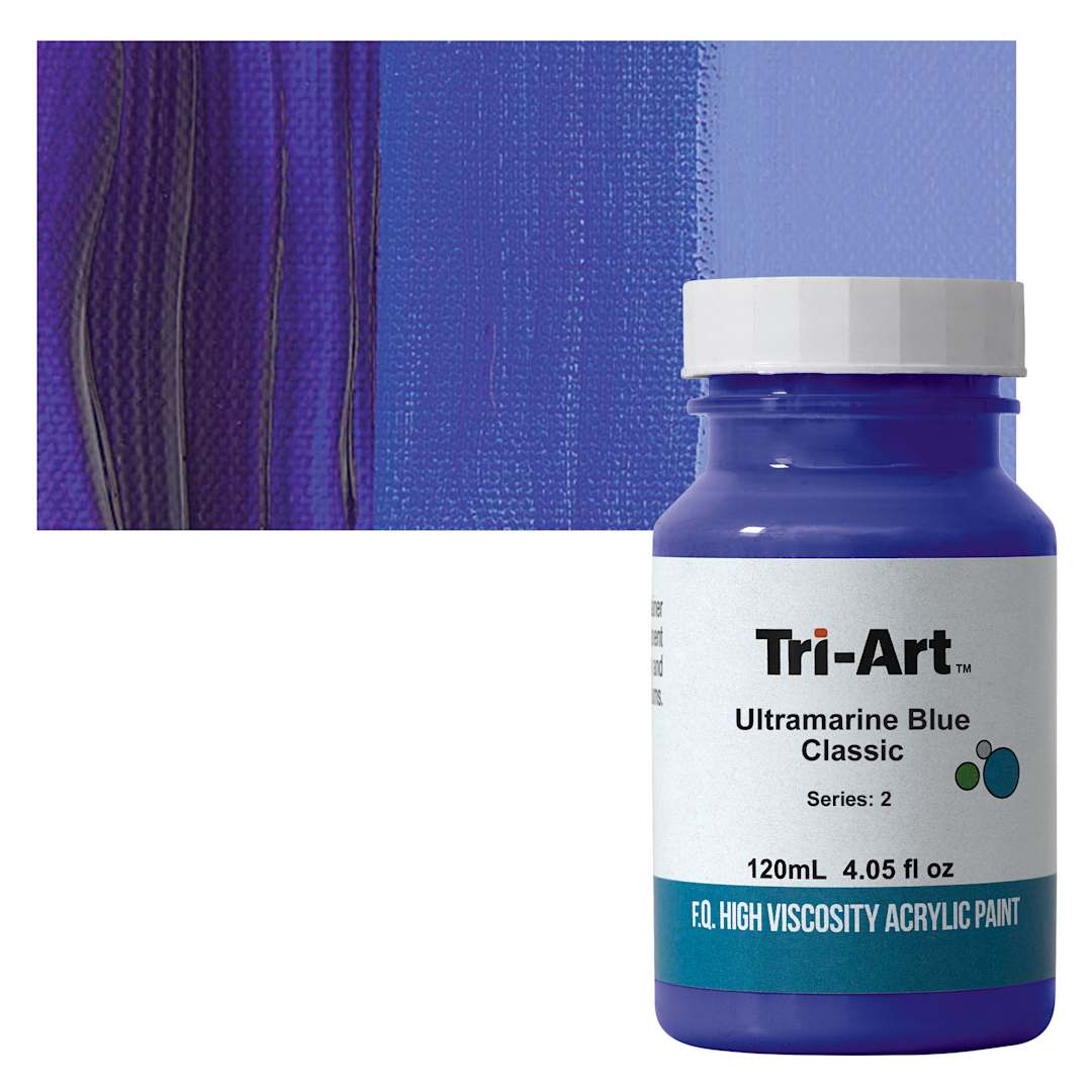 Open in modal - Tri-Art High Viscosity Artist Acrylic - Ultramarine Blue, 120 ml jar and swatch