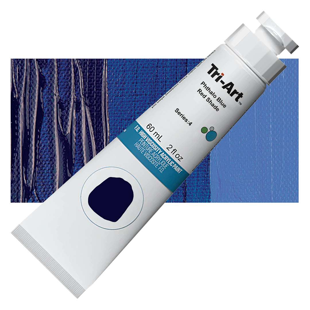 Open in modal - Tri-Art High Viscosity Artist Acrylic - Phthalo Blue Red Shade, 60 ml tube and swatch