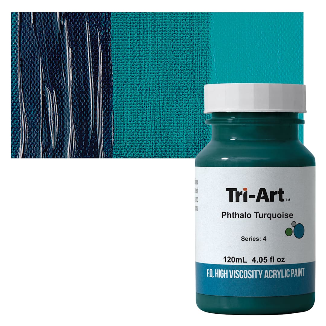 Open in modal - Tri-Art High Viscosity Artist Acrylic - Phthalo Turquoise, 120 ml jar and swatch