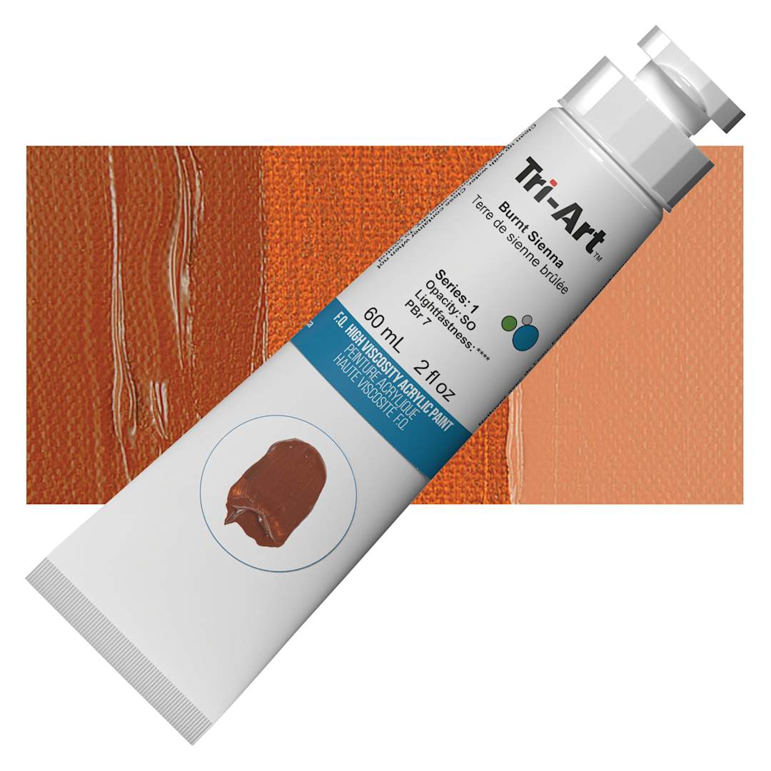 Open in modal - Tri-Art High Viscosity Artist Acrylic - Burnt Sienna, 60 ml tube and swatch