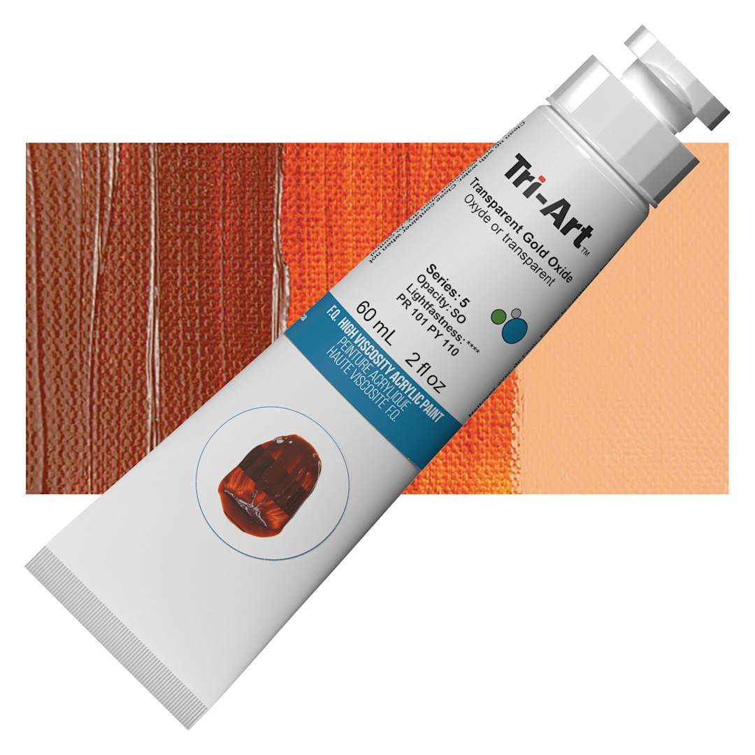 Open in modal - Tri-Art High Viscosity Artist Acrylic - Transparent Gold Oxide, 60 ml tube and swatch