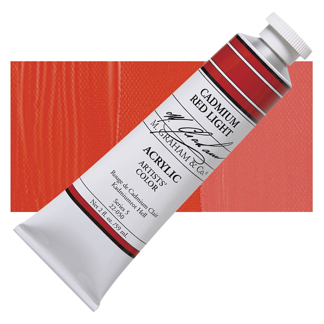Open in modal - M. Graham Artists' Acrylic - Cadmium Red Light, 2 oz tube and swatch