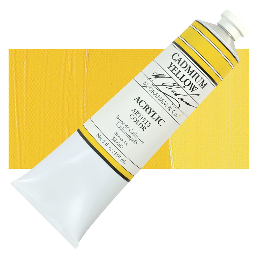 Open in modal - M. Graham Artists' Acrylic - Cadmium Yellow, 5 oz Tube and swatch