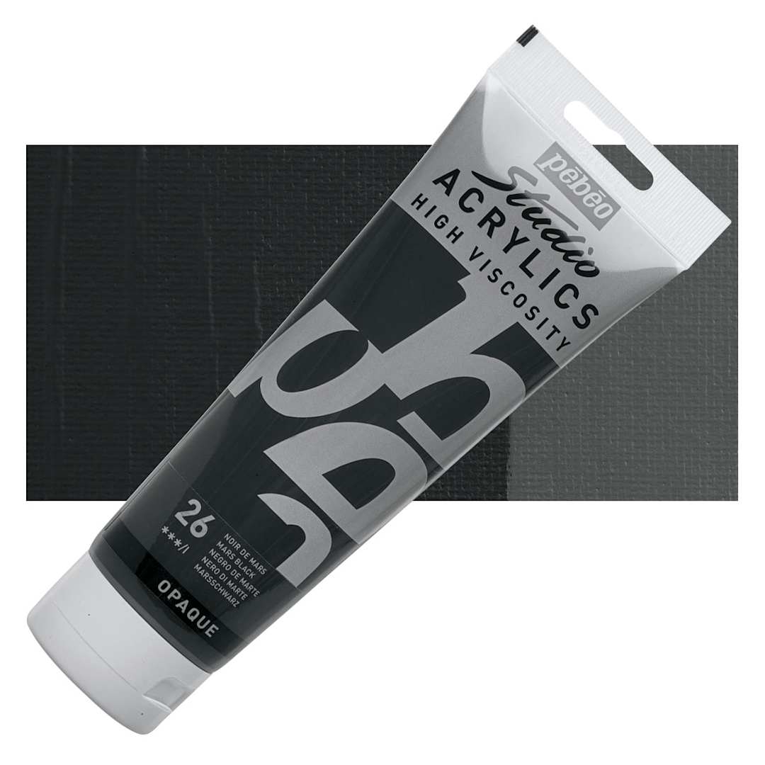 Open in modal - Pebeo High Viscosity Acrylic - Mars Black, 250 ml tube and swatch