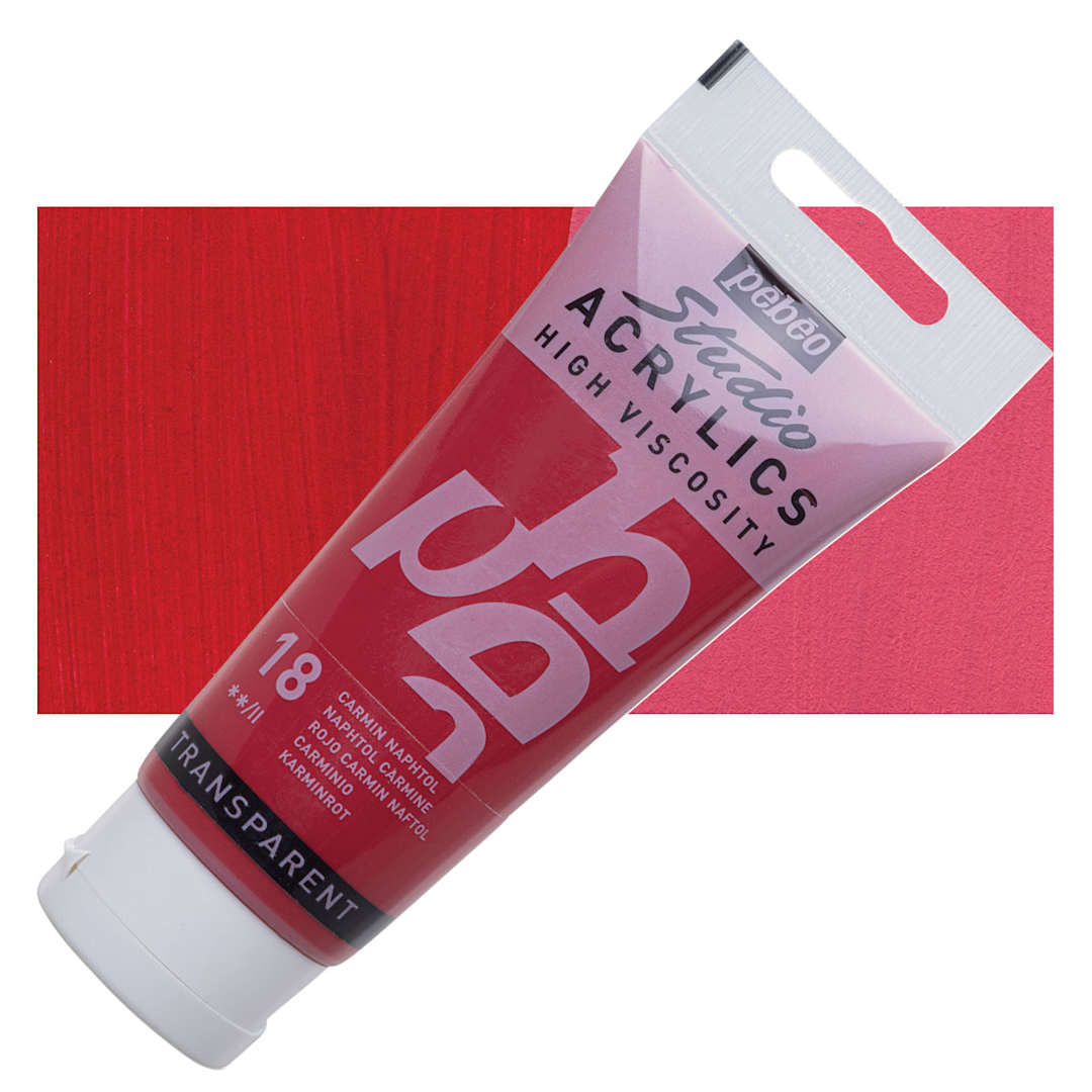 Open in modal - Pebeo High Viscosity Acrylic - Naphthol Carmine, 100 ml, Swatch with Tube
