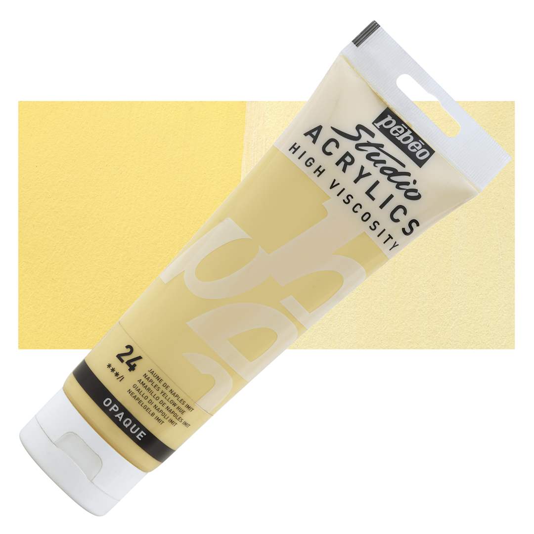 Open in modal - Pebeo High Viscosity Acrylics - Naples Yellow Hue, 250 ml Tube and swatch
