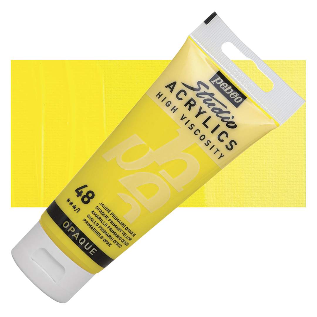 Open in modal - Pebeo High Viscosity Acrylic - Opaque Primary Yellow, 100 ml, Swatch with Tube