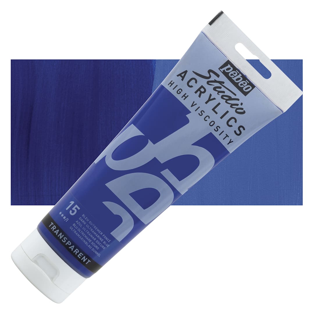 Open in modal - Pebeo High Viscosity Acrylics - Dark Ultramarine Blue, 250 ml Tube and swatch