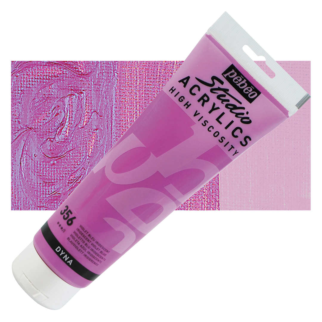 Open in modal - Pebeo High Viscosity Acrylic - Iridescent Violet/Blue, 250 ml, Tube and swatch