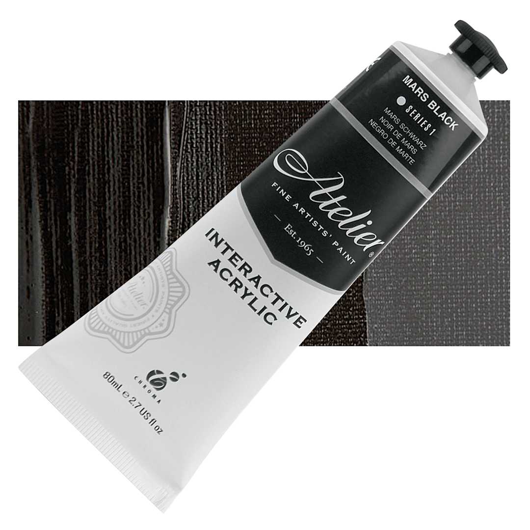 Open in modal - Chroma Atelier Interactive Artists' Acrylic - Mars Black, 80 ml tube and swatch