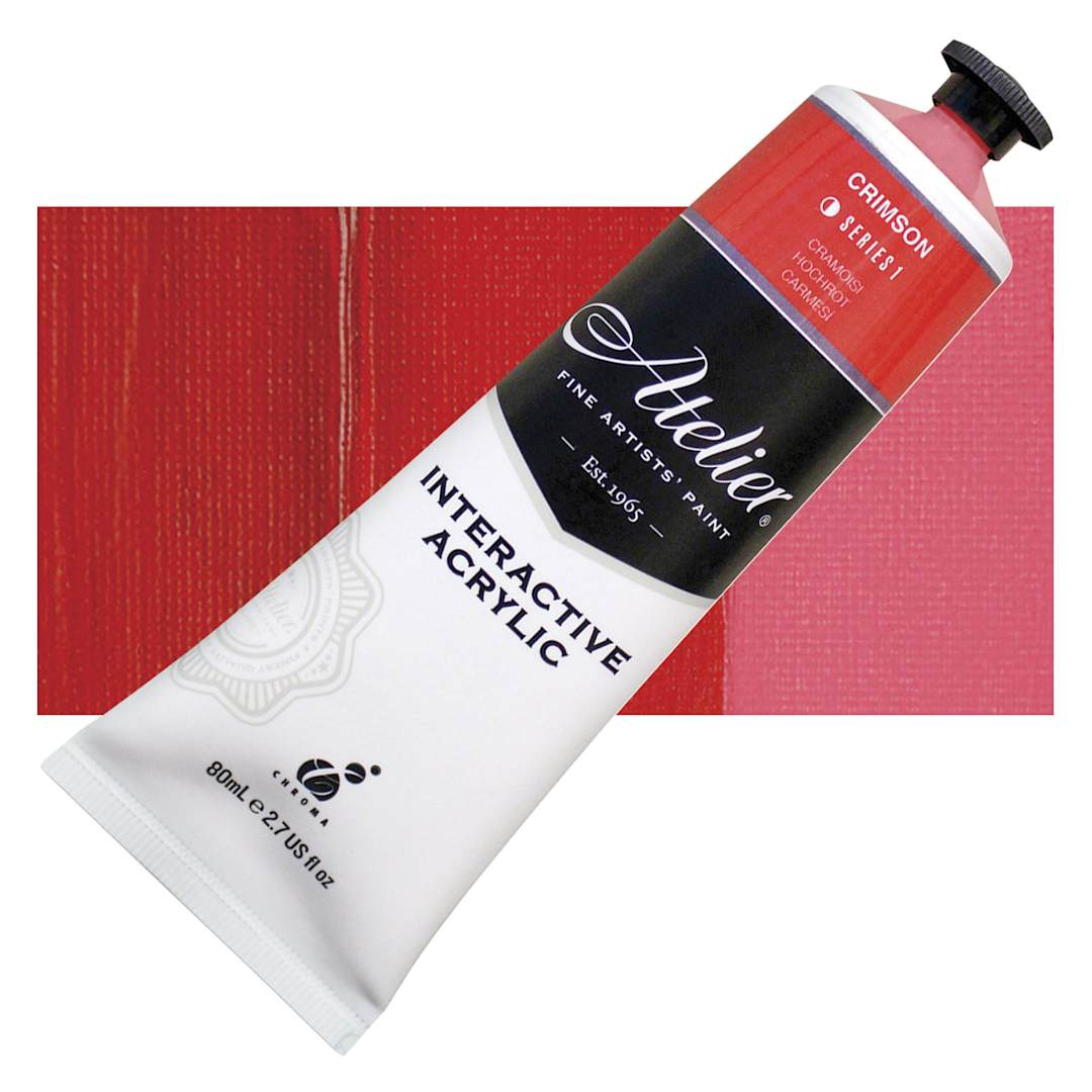Open in modal - Chroma Atelier Interactive Artists' Acrylic - Crimson, 80 ml tube and swatch
