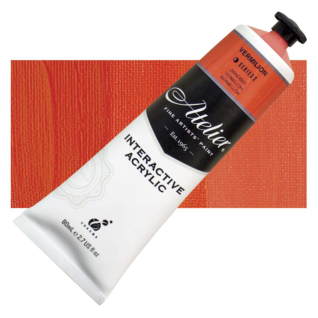Open in modal - Chroma Atelier Interactive Artists' Acrylic - Vermilion, 80 ml tube and swatch