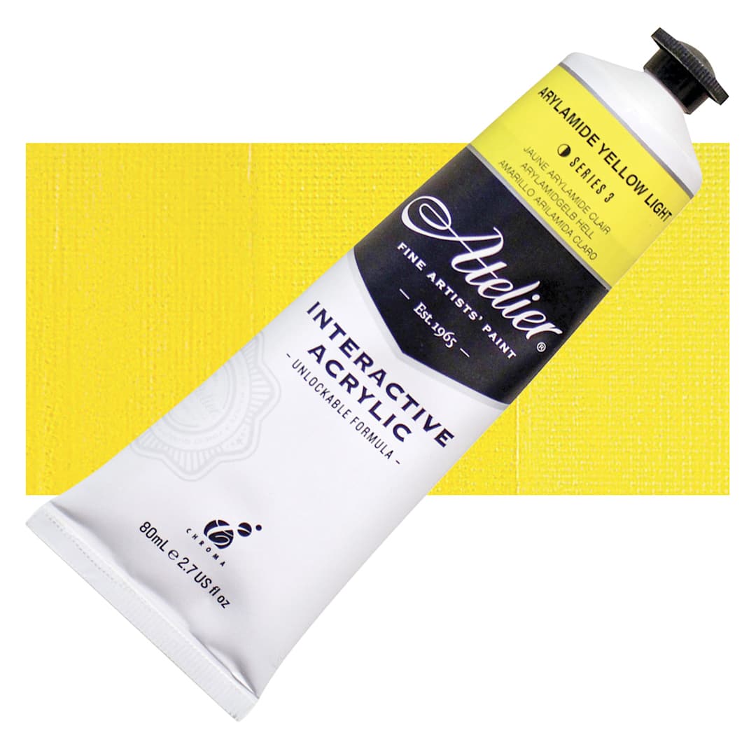 Open in modal - Chroma Atelier Interactive Artists' Acrylic - Arylamide Yellow Light, 80 ml tube and swatch