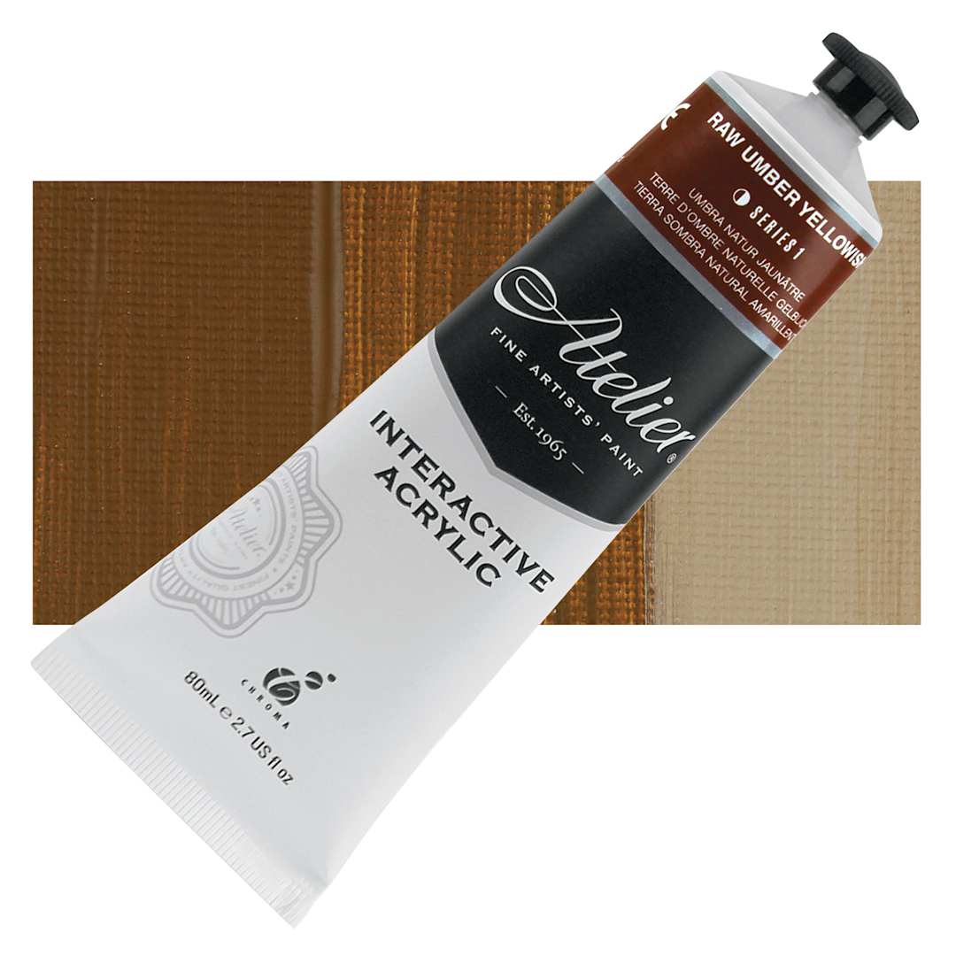 Open in modal - Chroma Atelier Interactive Artists' Acrylic - Raw Umber Yellowish, 80 ml tube and swatch