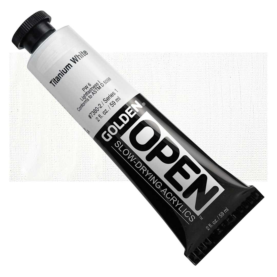 Open in modal - Golden Open Acrylic - Titanium White, 2 oz Tube and swatch