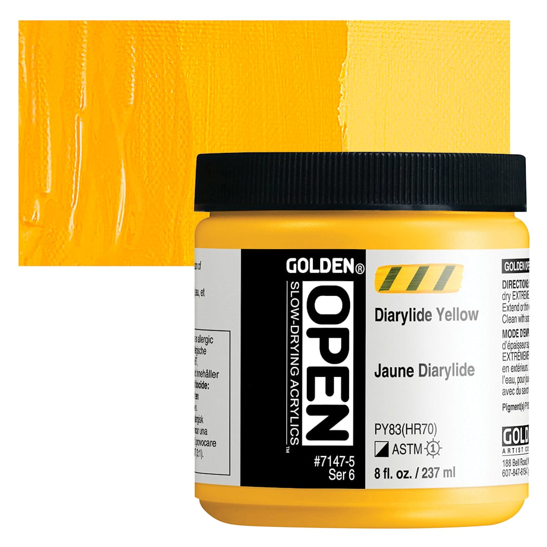 Open in modal - Golden Open Acrylic - Diarylide Yellow, 8 oz Jar and swatch