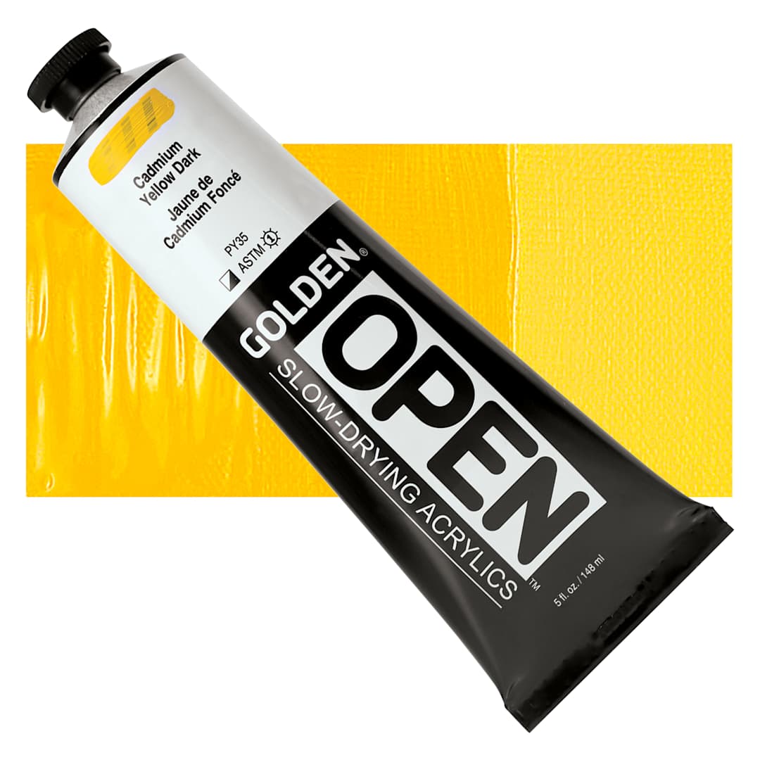 Open in modal - Golden Open Acrylic - Cadmium Yellow Dark, 5 oz Tube and swatch