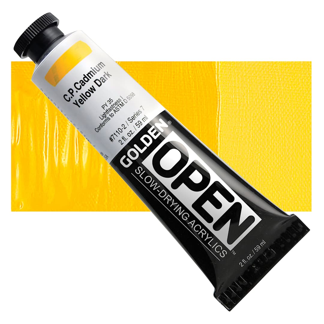 Open in modal - Golden Open Acrylic - Cadmium Yellow Dark, 2 oz Tube and swatch