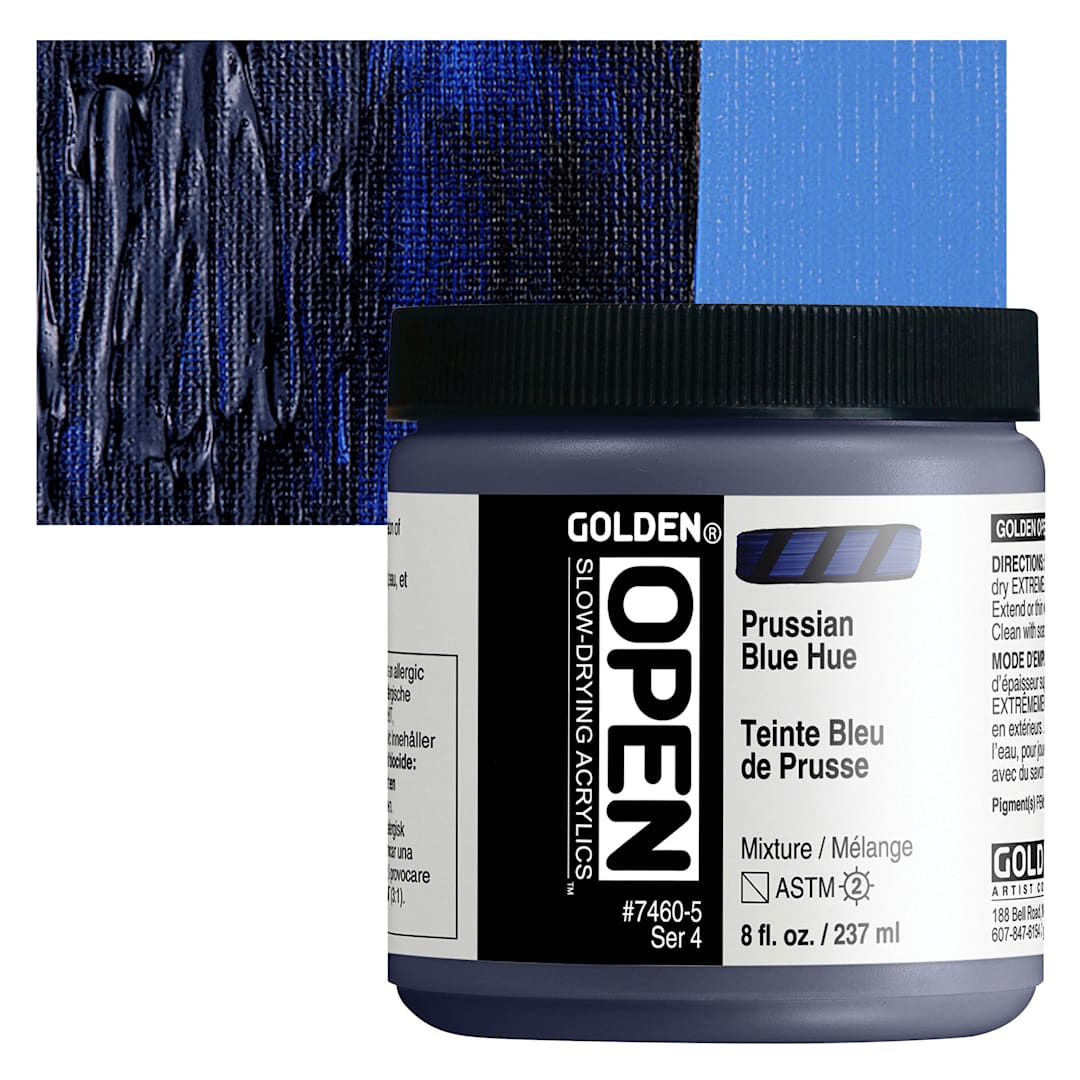Open in modal - Golden Open Acrylic - Prussian Blue Hue, 8 oz Jar and swatch