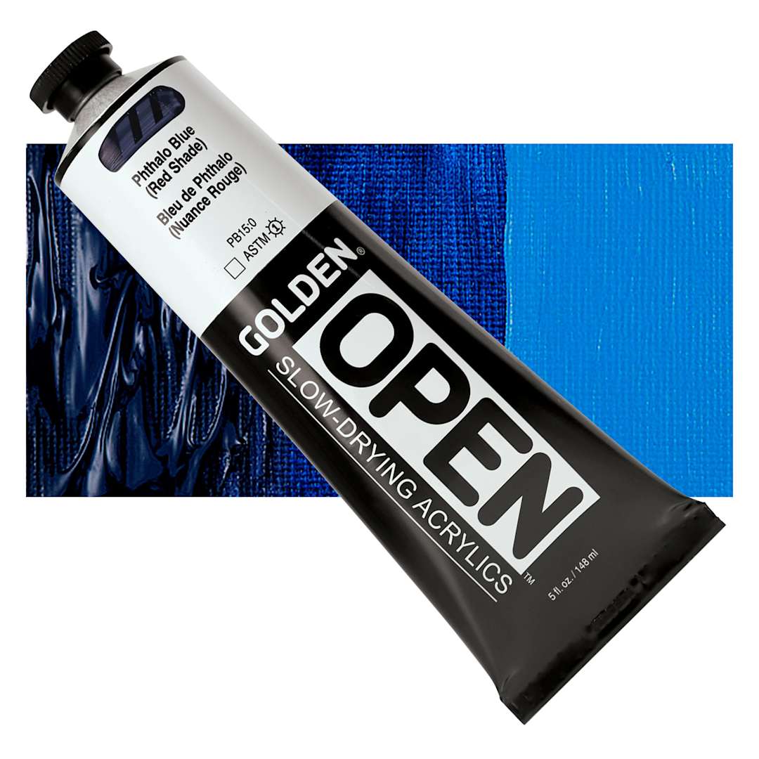Open in modal - Golden Open Acrylic - Phthalo Blue (Red Shade), 5 oz Tube and swatch