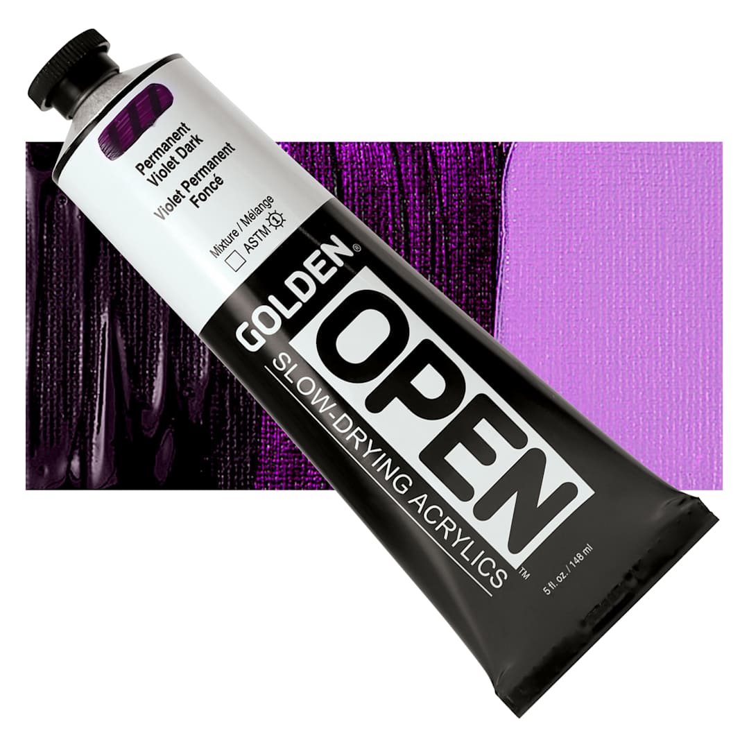 Open in modal - Golden Open Acrylic - Permanent Violet Dark, 5 oz, Tube and swatch